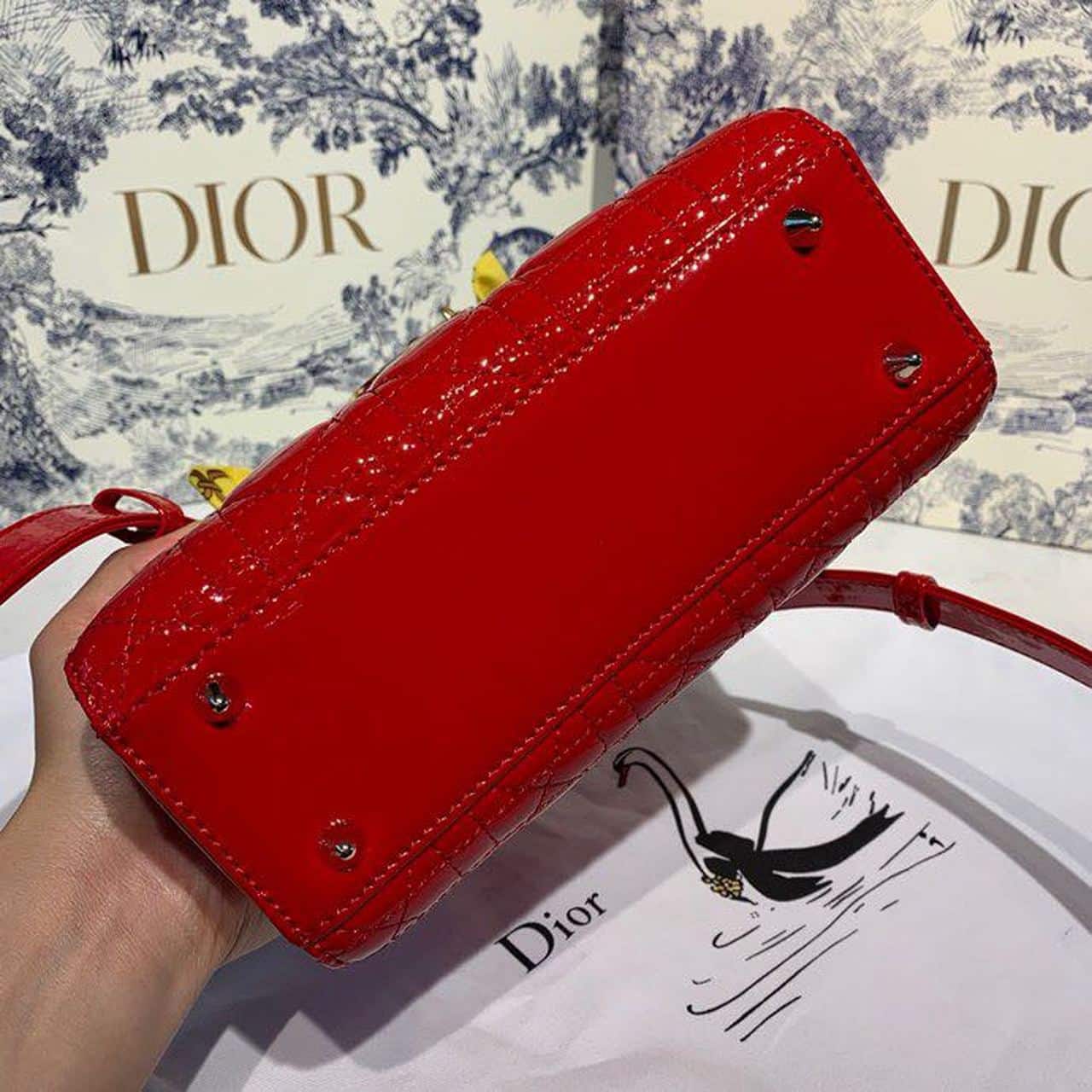 1:1 Replica Christian Dior Small Lady Dior Bag Gold Toned Hardware Cherry Red Patent For Women 8in/20cm CD M0531OWCB_M323 - Image 6