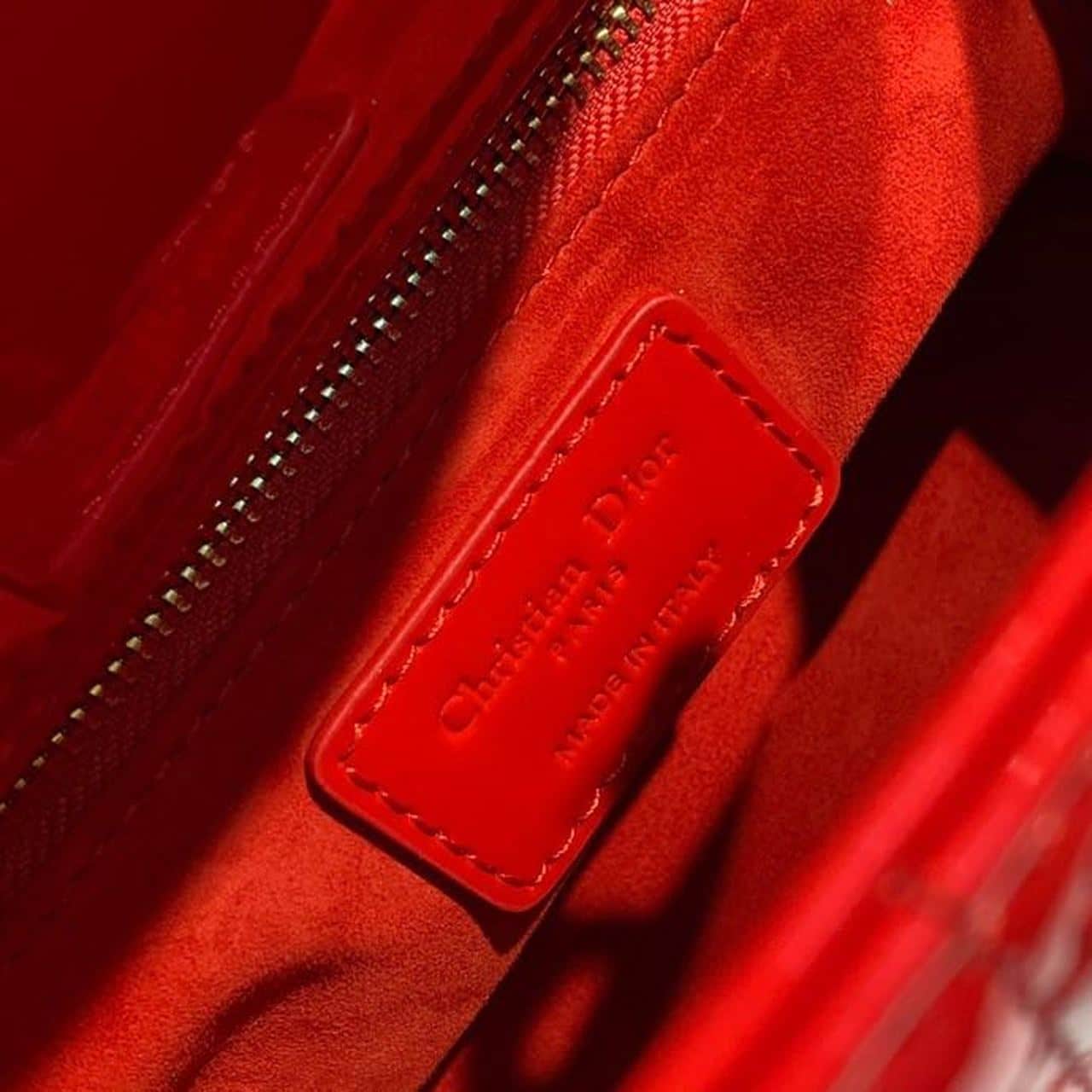 1:1 Replica Christian Dior Small Lady Dior Bag Gold Toned Hardware Cherry Red Patent For Women 8in/20cm CD M0531OWCB_M323 - Image 10