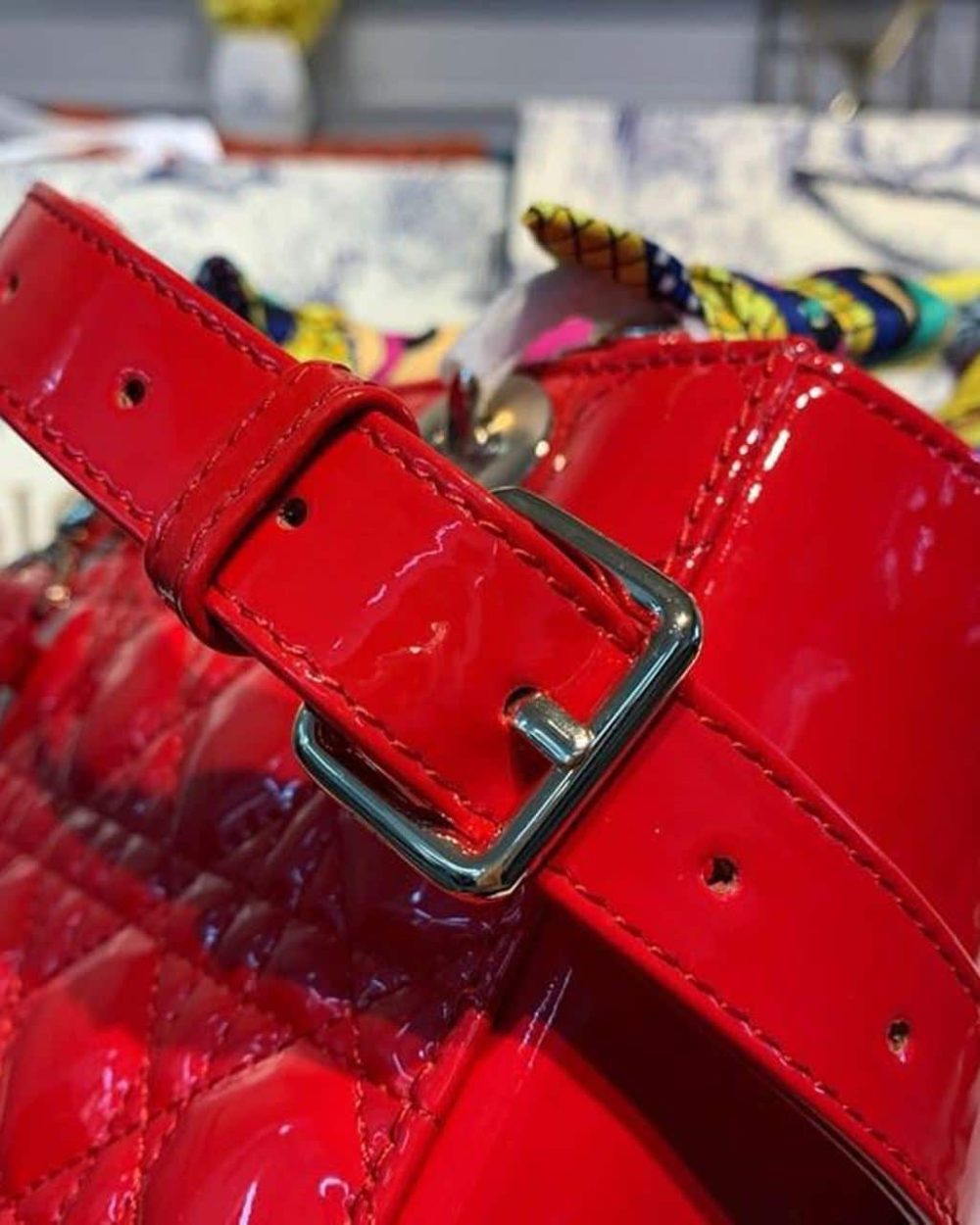 1:1 Replica Christian Dior Small Lady Dior Bag Gold Toned Hardware Cherry Red Patent For Women 8in/20cm CD M0531OWCB_M323