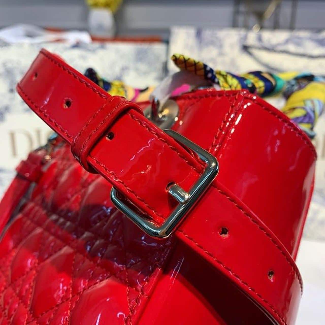 1:1 Replica Christian Dior Small Lady Dior Bag Gold Toned Hardware Cherry Red Patent For Women 8in/20cm CD M0531OWCB_M323 - Image 5