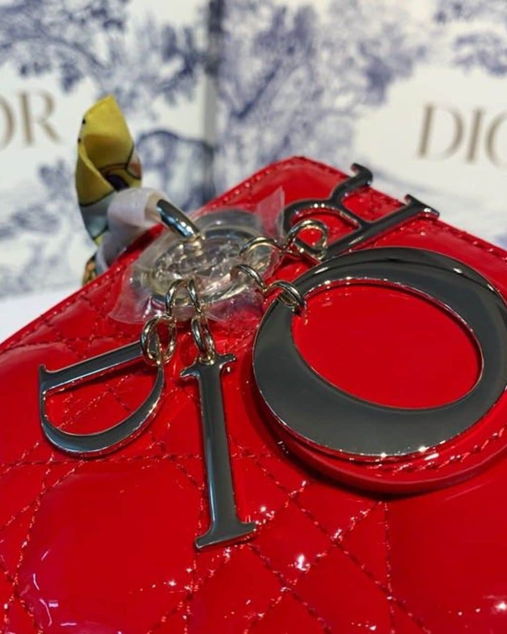 1:1 Replica Christian Dior Small Lady Dior Bag Gold Toned Hardware Cherry Red Patent For Women 8in/20cm CD M0531OWCB_M323