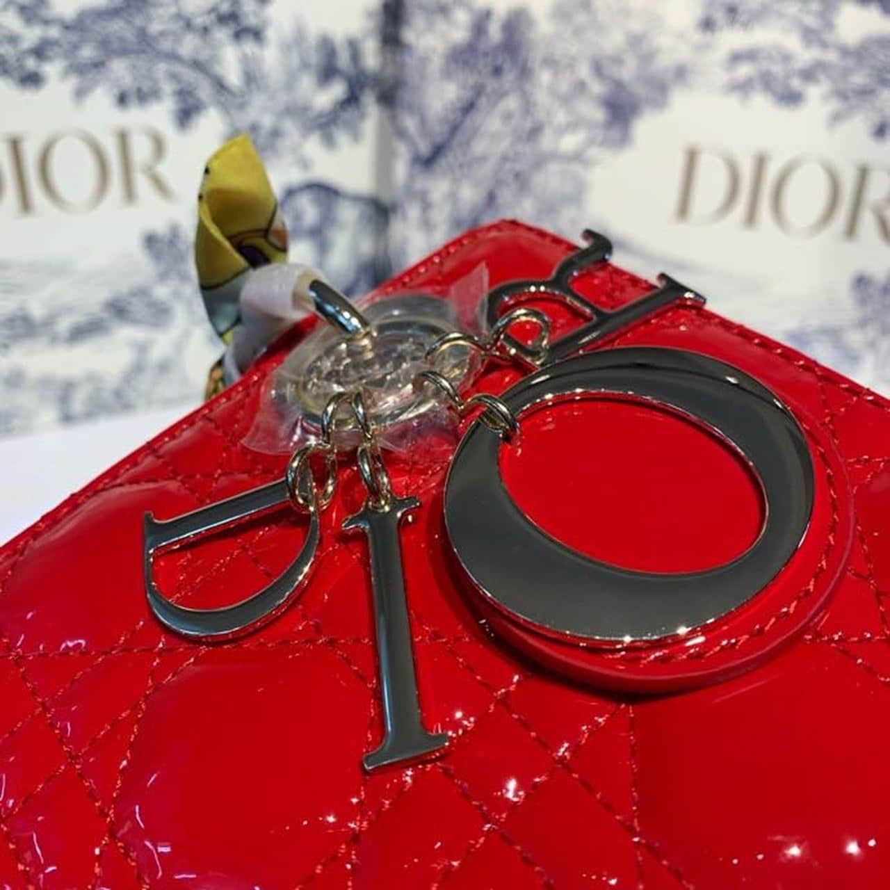 1:1 Replica Christian Dior Small Lady Dior Bag Gold Toned Hardware Cherry Red Patent For Women 8in/20cm CD M0531OWCB_M323 - Image 8