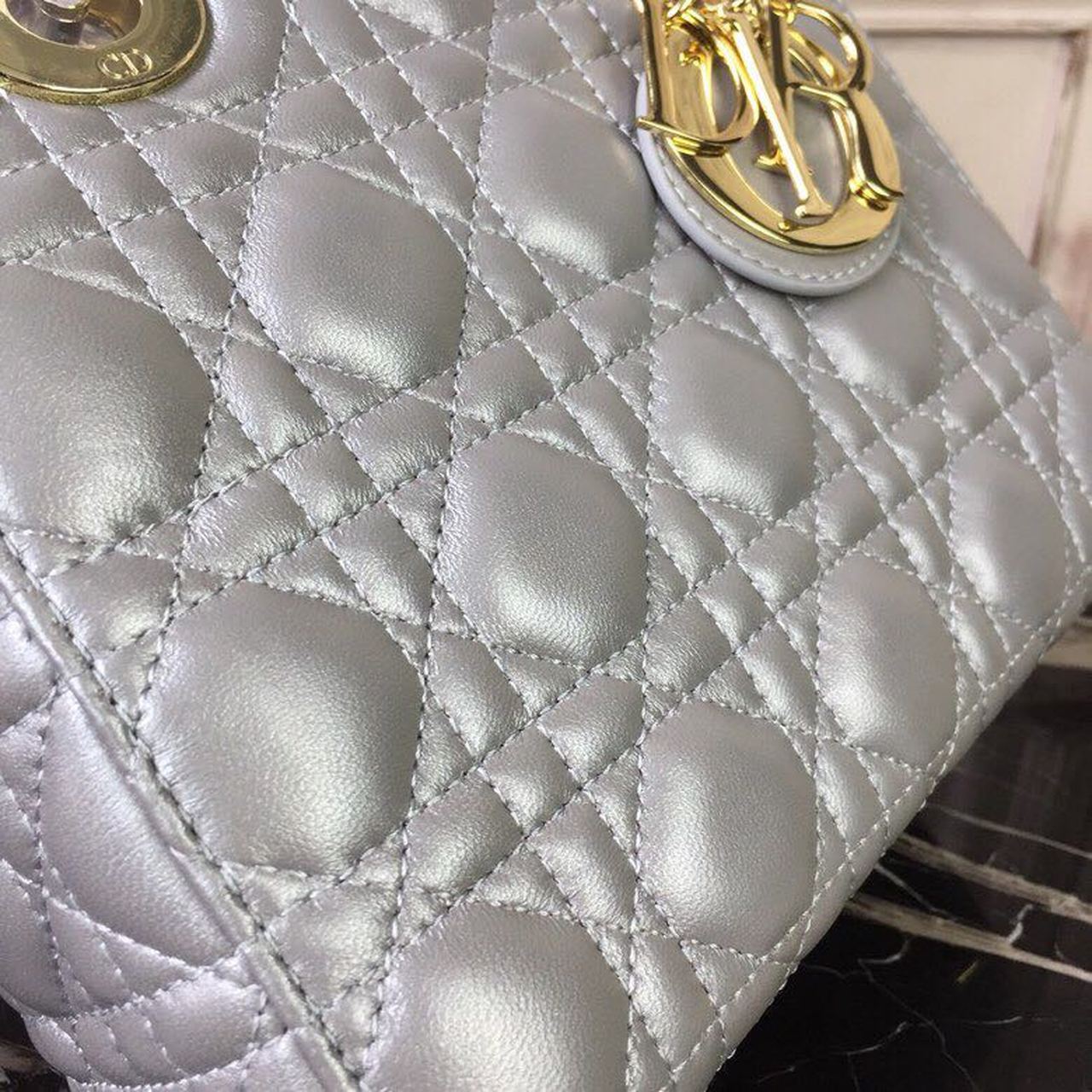 1:1 Replica Christian Dior Small Lady Dior Bag Gold Toned Hardware Pearl Silver White For Women 8in/20cm CD - Image 8