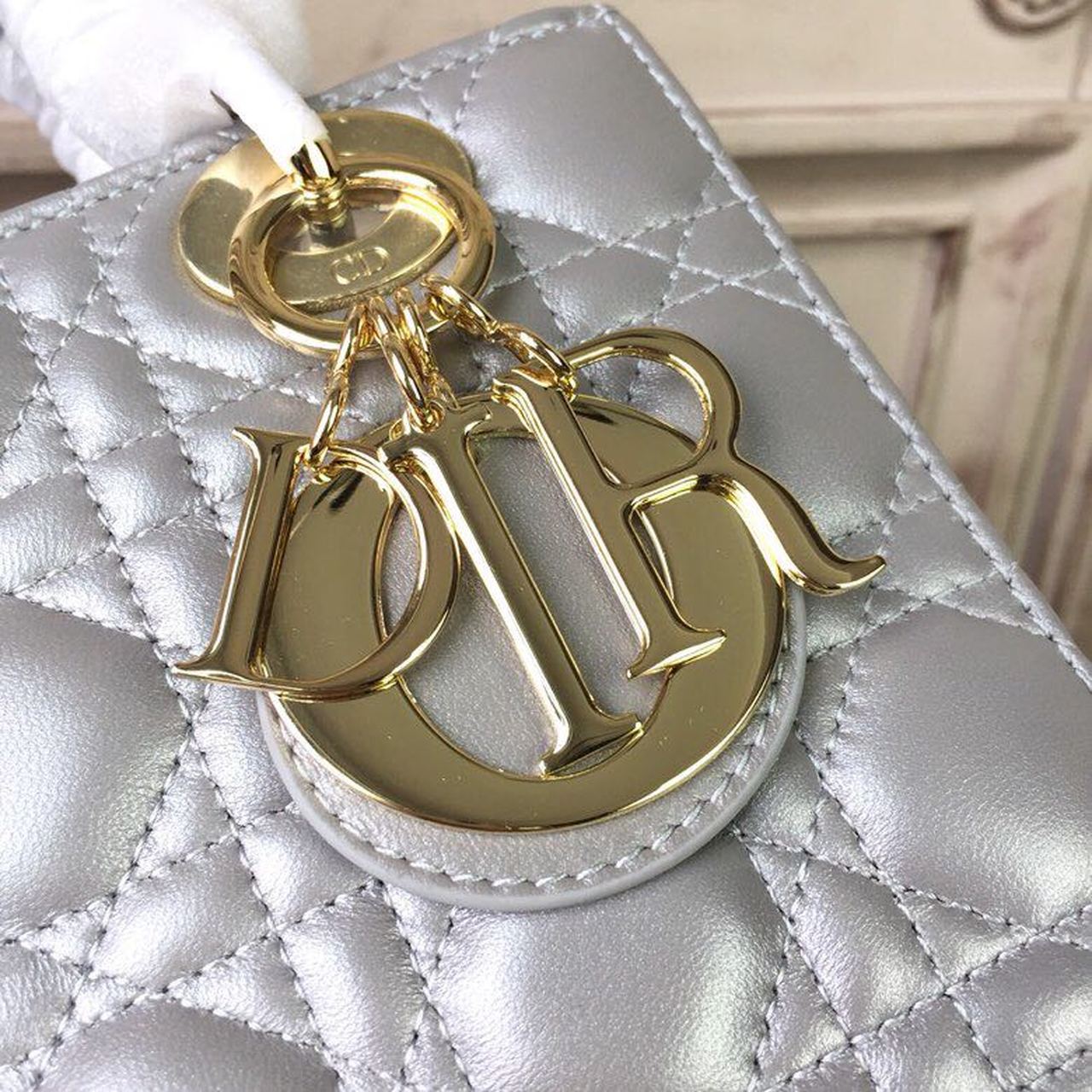 1:1 Replica Christian Dior Small Lady Dior Bag Gold Toned Hardware Pearl Silver White For Women 8in/20cm CD - Image 9