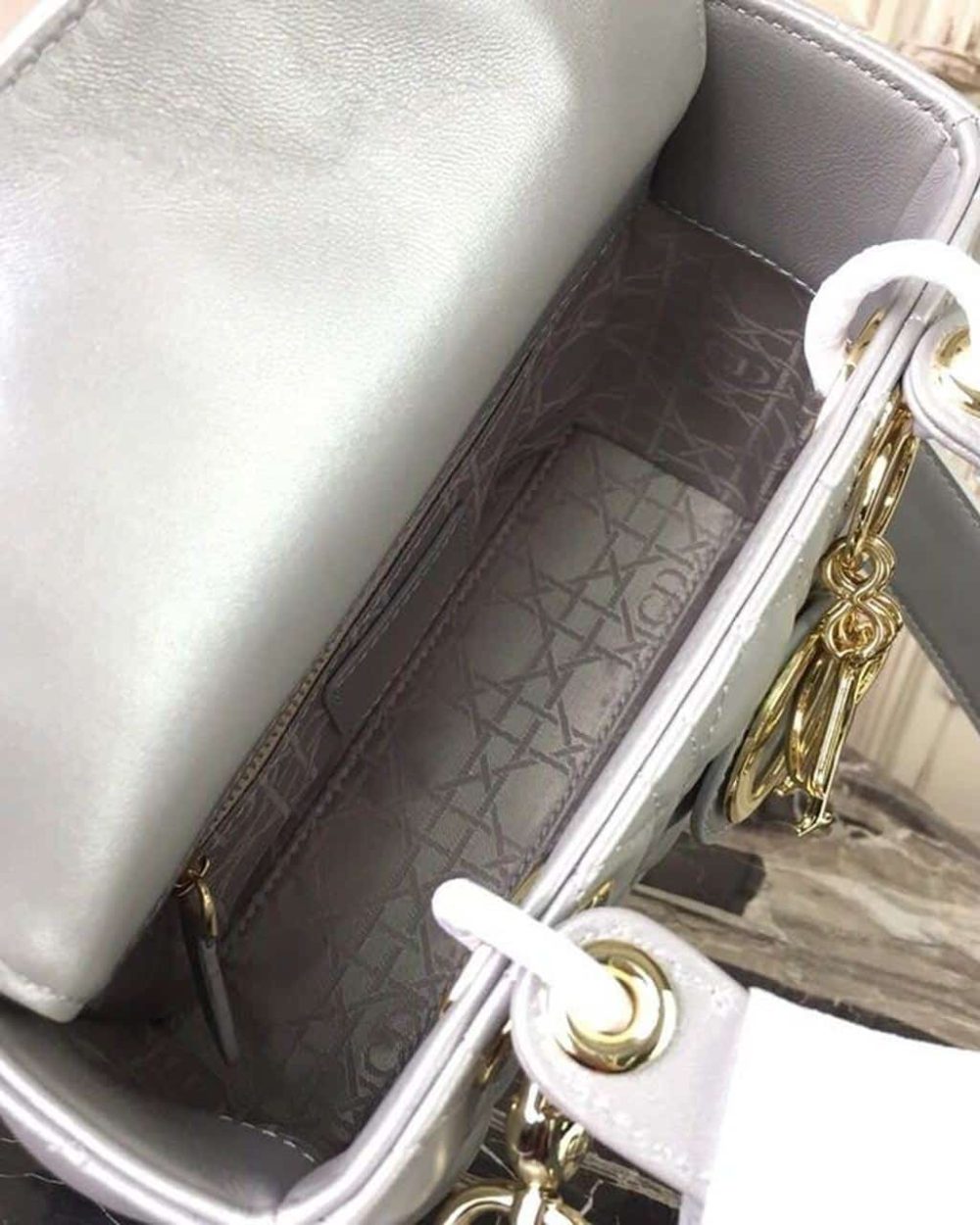 1:1 Replica Christian Dior Small Lady Dior Bag Gold Toned Hardware Pearl Silver White For Women 8in/20cm CD