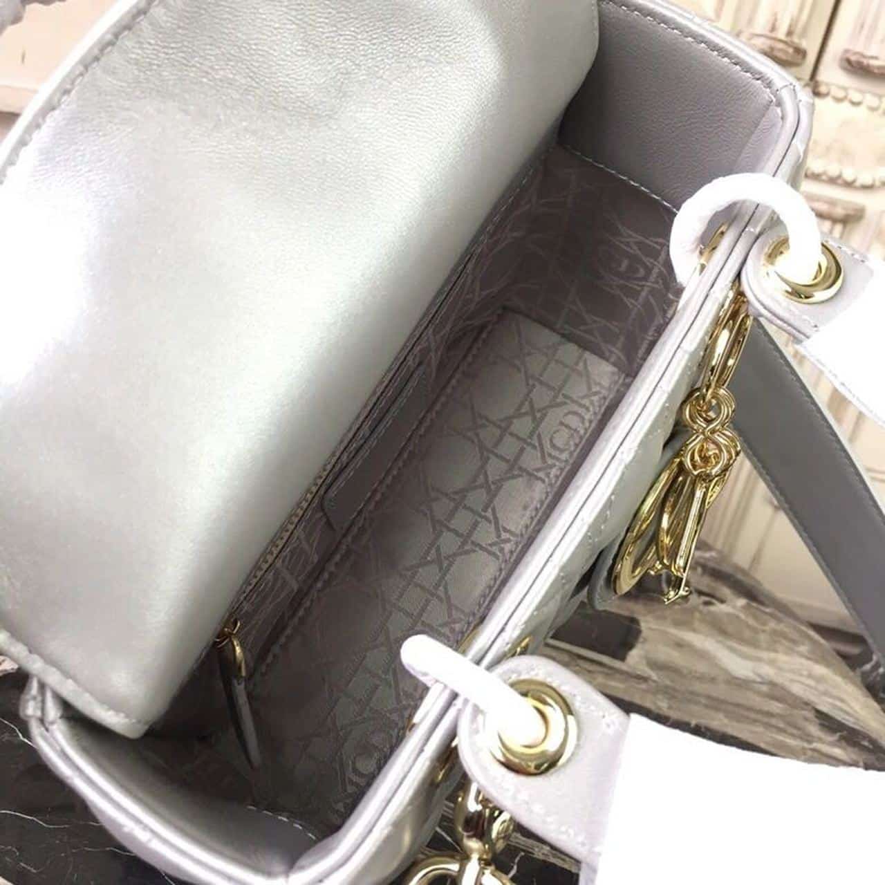 1:1 Replica Christian Dior Small Lady Dior Bag Gold Toned Hardware Pearl Silver White For Women 8in/20cm CD - Image 12
