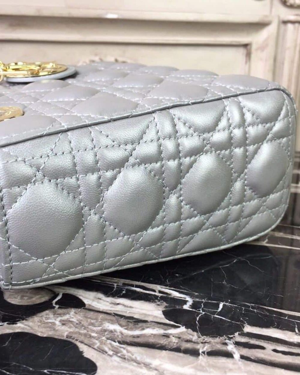 1:1 Replica Christian Dior Small Lady Dior Bag Gold Toned Hardware Pearl Silver White For Women 8in/20cm CD