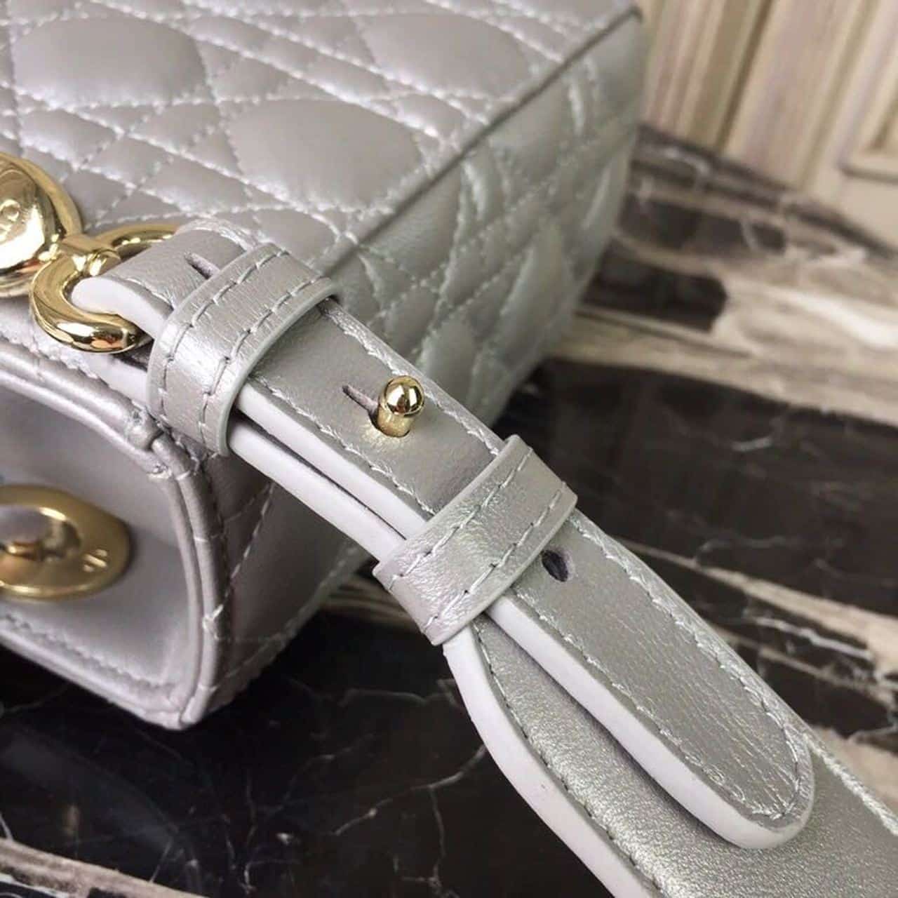 1:1 Replica Christian Dior Small Lady Dior Bag Gold Toned Hardware Pearl Silver White For Women 8in/20cm CD - Image 14