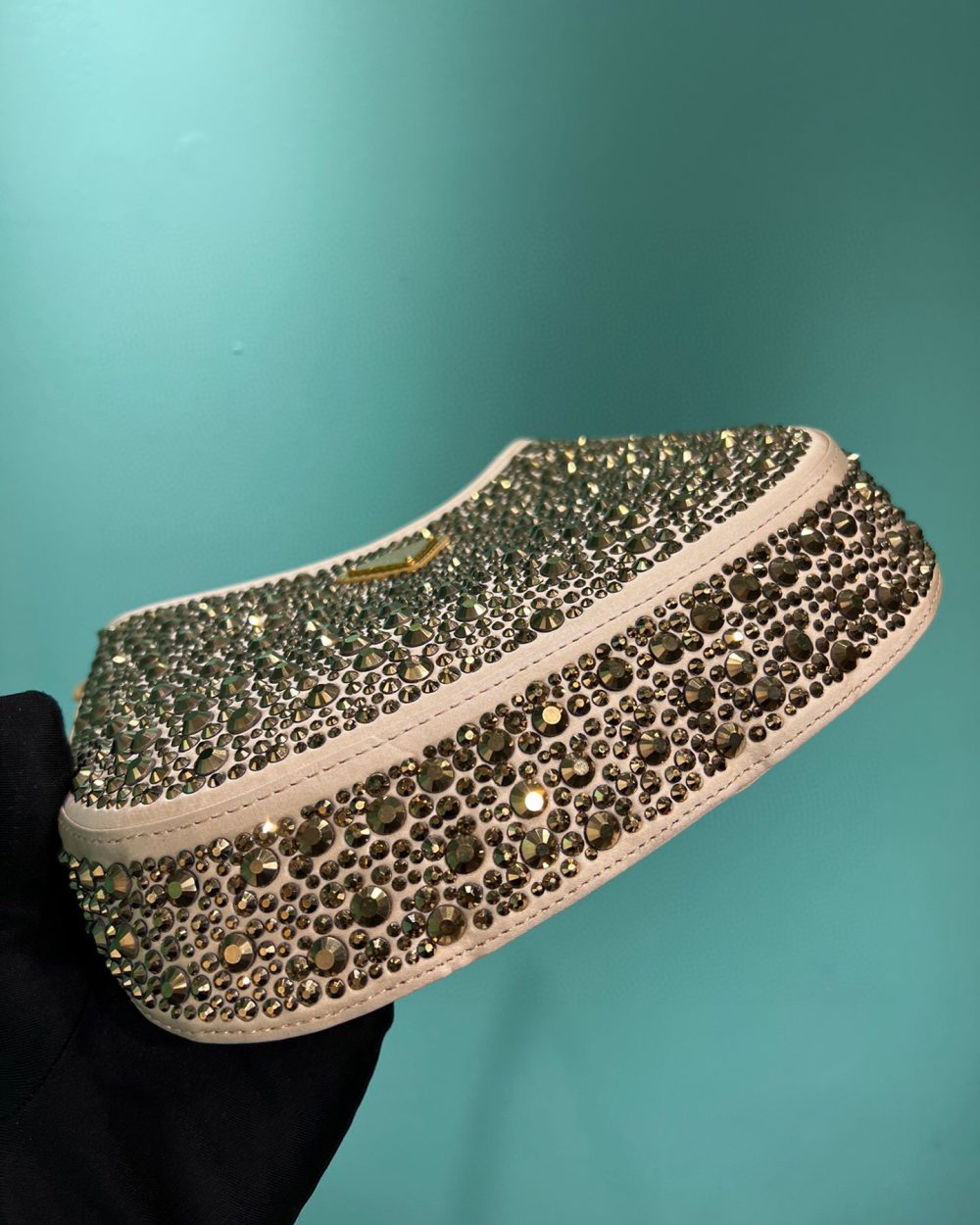 Cleo Satin Bag With Crystals In Black/Gold Tone For Women 8.6in/ 22cm 1BC169_2AWL_F063R_V_HOO