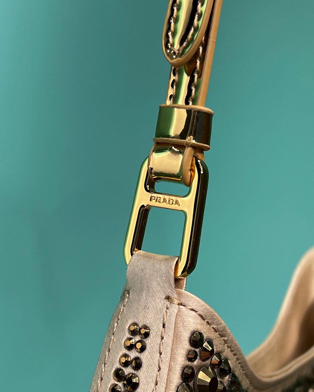 Cleo Satin Bag With Crystals In Black/Gold Tone For Women 8.6in/ 22cm 1BC169_2AWL_F063R_V_HOO