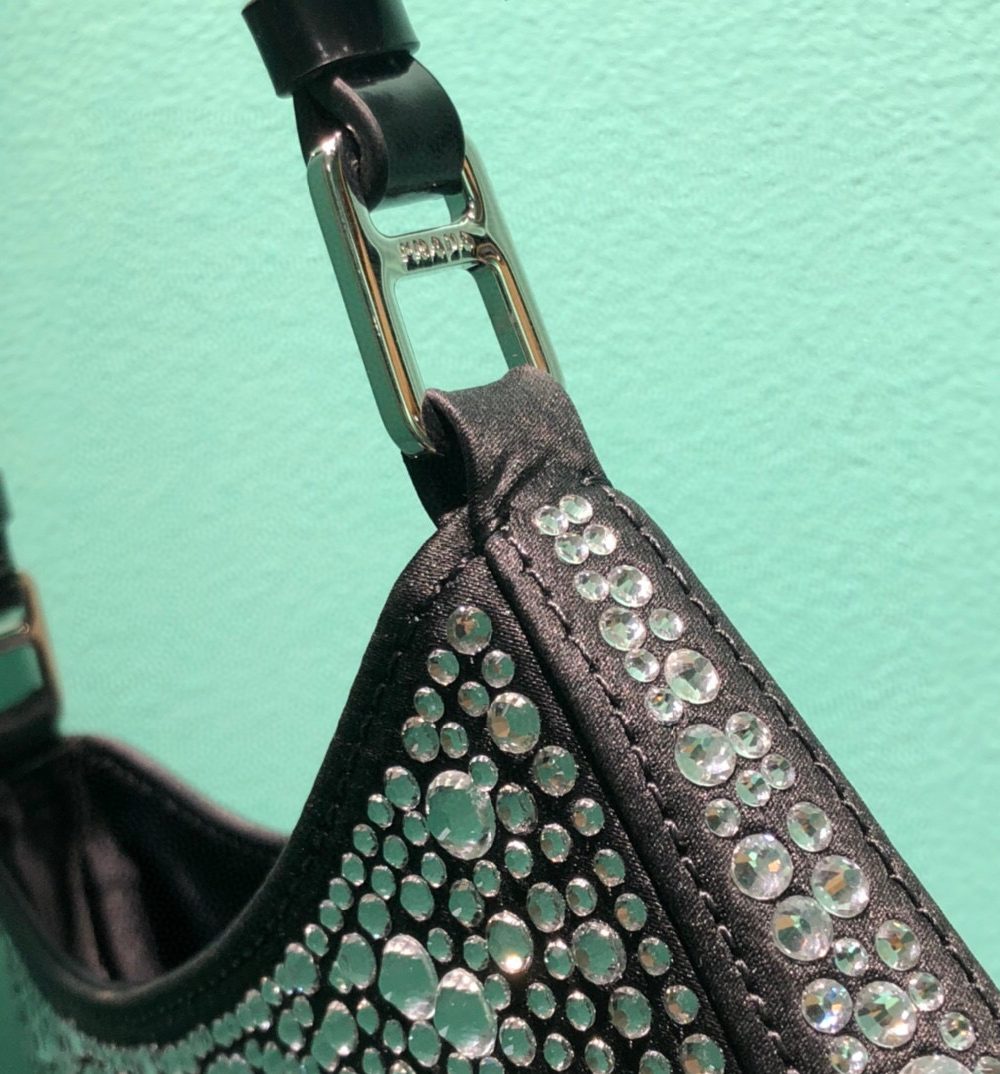 Cleo Satin Bag With Crystals In Black/Gold Tone For Women 8.6in/ 22cm 1BC169_2AWL_F063R_V_HOO