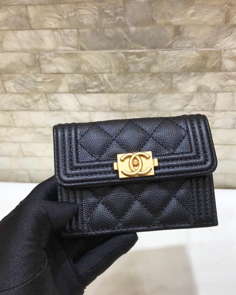 1:1 Replica CO-CO Chanel Flap Card Holder Wallet With Gold Toned Hardware 11cm