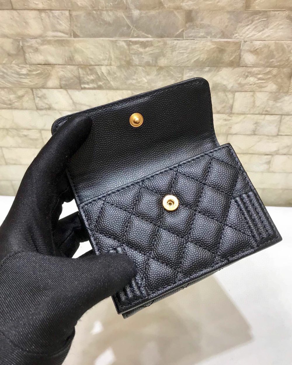 1:1 Replica CO-CO Chanel Flap Card Holder Wallet With Gold Toned Hardware 11cm