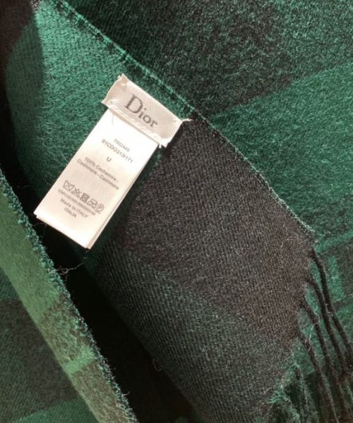 Dior Caro Patterns Dark Green and Black Wool Scarf 200cm/79in 
