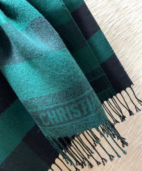 Dior Caro Patterns Dark Green and Black Wool Scarf 200cm/79in 