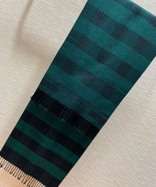 Dior Caro Patterns Dark Green and Black Wool Scarf 200cm/79in 