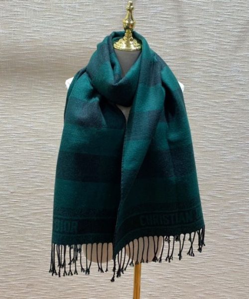 Dior Caro Patterns Dark Green and Black Wool Scarf 200cm/79in 