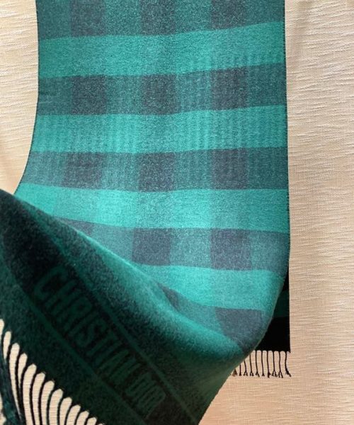 Dior Caro Patterns Dark Green and Black Wool Scarf 200cm/79in 