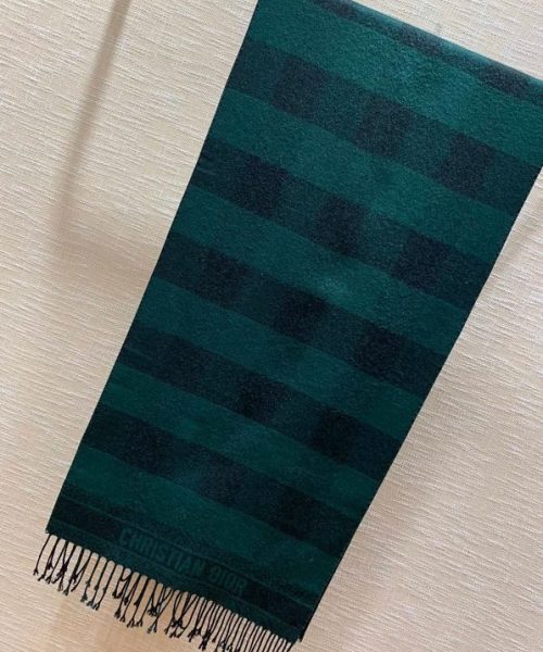 Dior Caro Patterns Dark Green and Black Wool Scarf 200cm/79in 