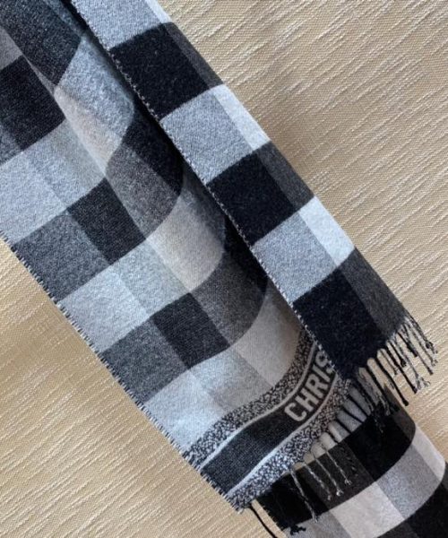 Dior Caro Patterns White and Black Wool Scarf 200cm/79in 