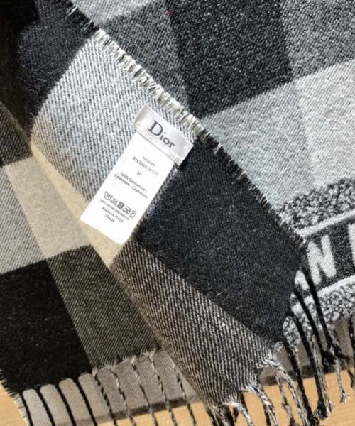 Dior Caro Patterns White and Black Wool Scarf 200cm/79in 