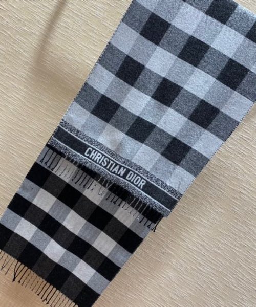 Dior Caro Patterns White and Black Wool Scarf 200cm/79in 