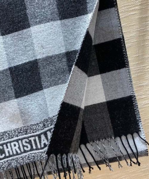 Dior Caro Patterns White and Black Wool Scarf 200cm/79in 
