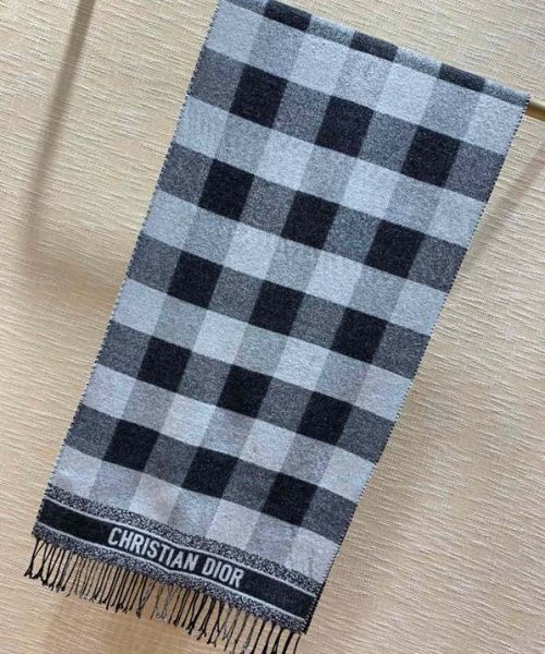 Dior Caro Patterns White and Black Wool Scarf 200cm/79in 