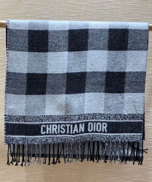 Dior Caro Patterns White and Black Wool Scarf 200cm/79in