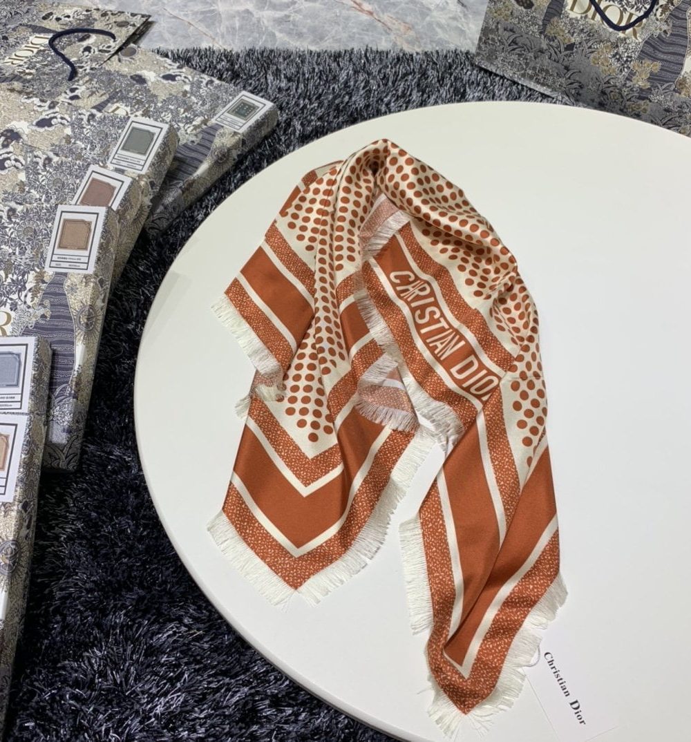 Dior D-Cannage 90 Square Scarf Brown 35in/90cm 