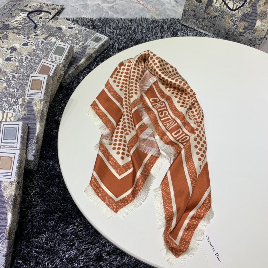 Dior D-Cannage 90 Square Scarf Brown 35in/90cm - Image 3