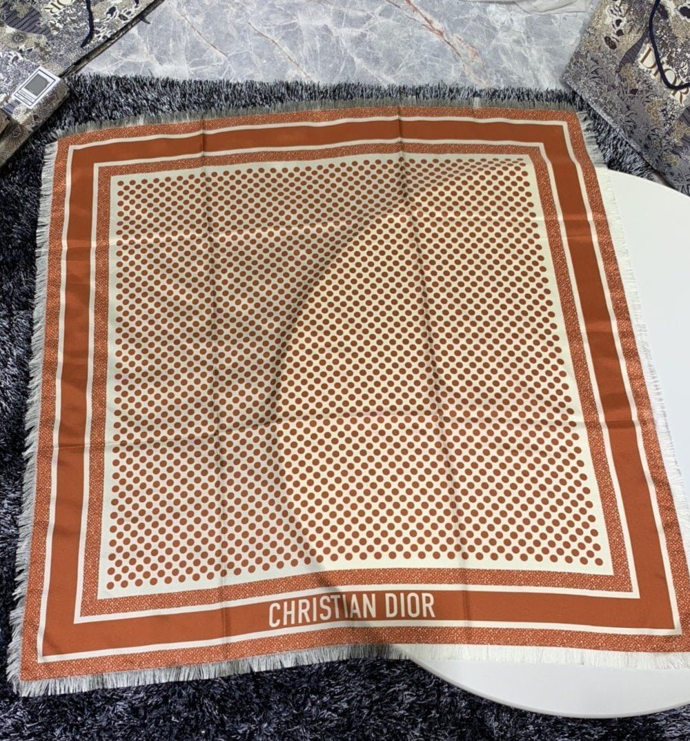 Dior D-Cannage 90 Square Scarf Brown 35in/90cm 