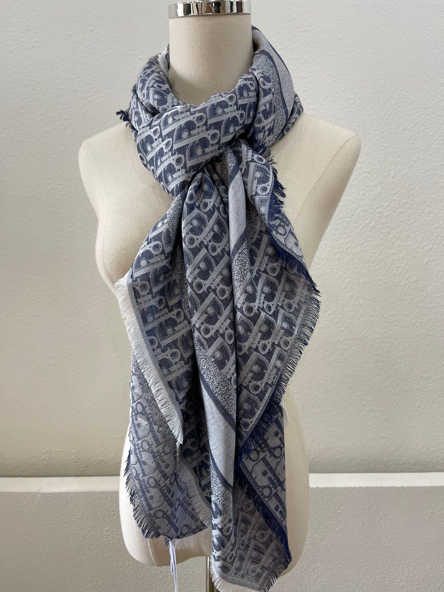 Dior D-Oblique Shawl Scarf Grey 140cm/55in