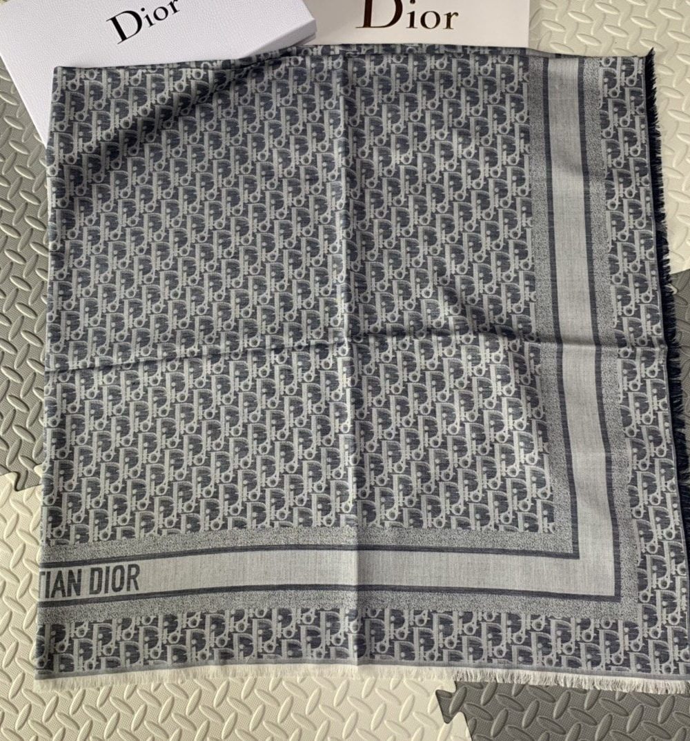 Dior D-Oblique Shawl Scarf Grey 140cm/55in 