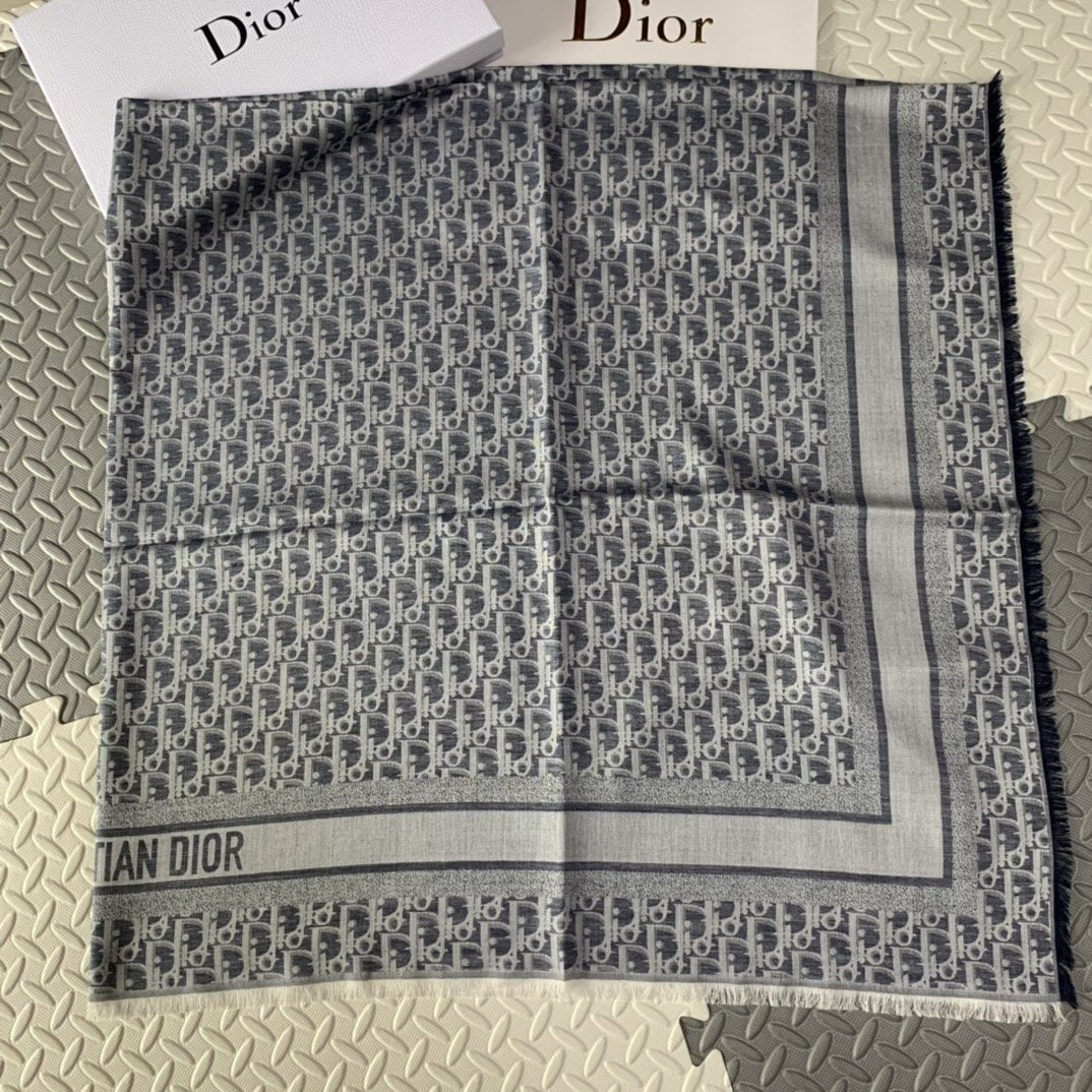 Dior D-Oblique Shawl Scarf Grey 140cm/55in - Image 5