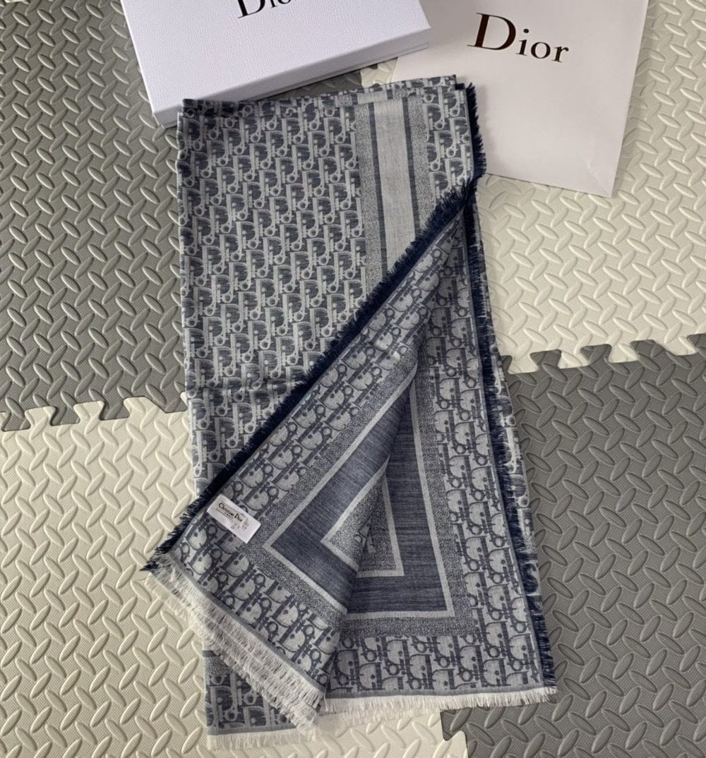 Dior D-Oblique Shawl Scarf Grey 140cm/55in 