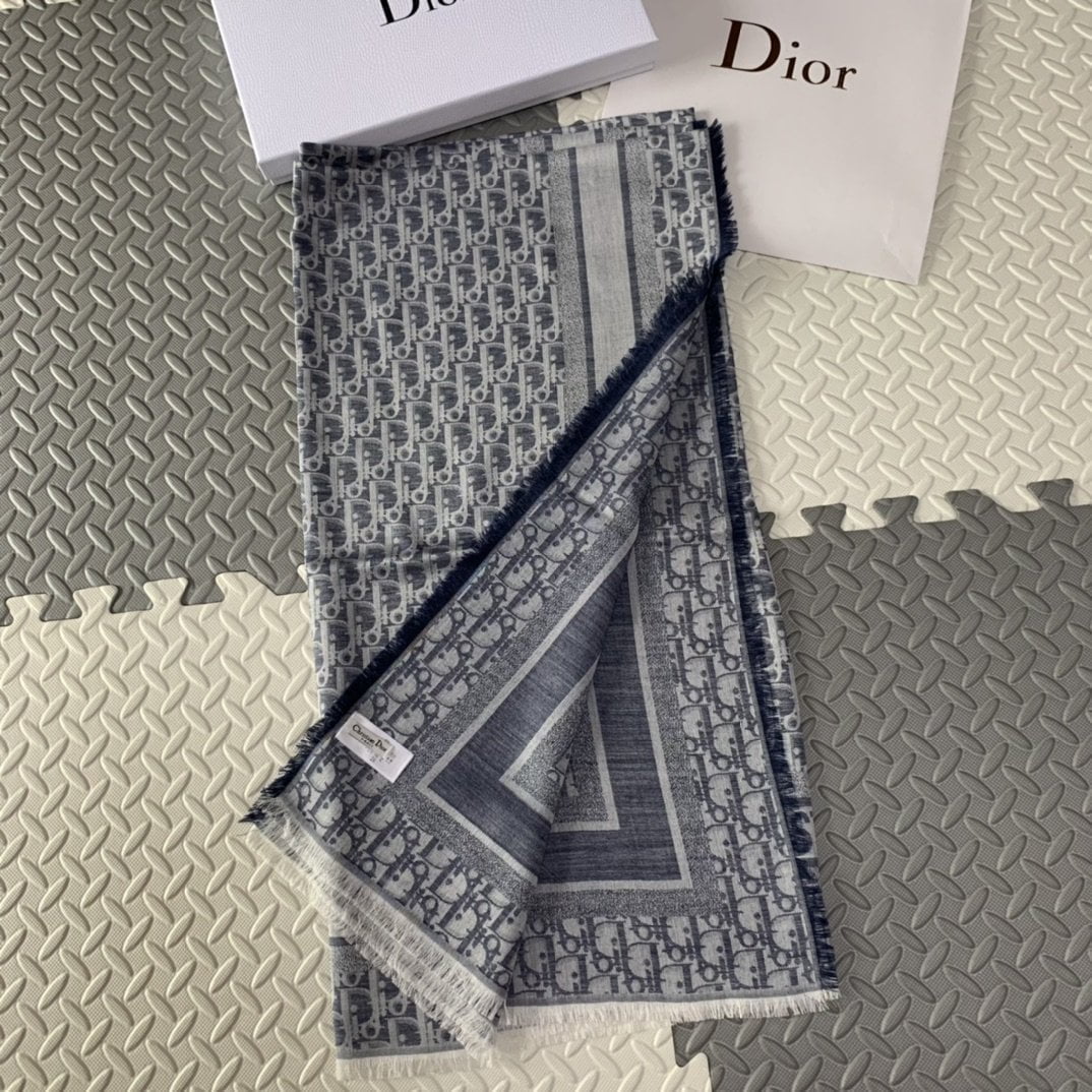 Dior D-Oblique Shawl Scarf Grey 140cm/55in - Image 2