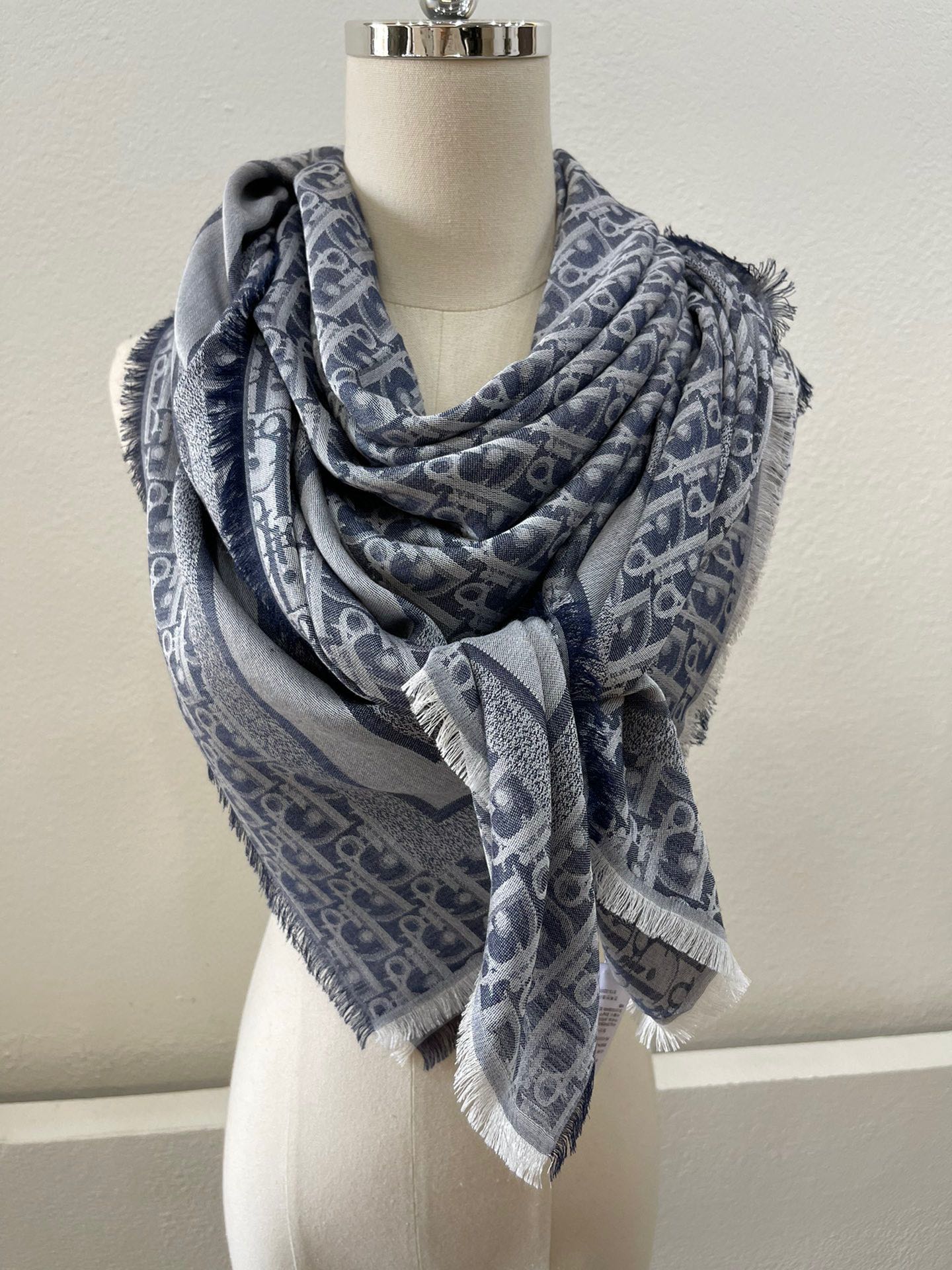 Dior D-Oblique Shawl Scarf Grey 140cm/55in - Image 8