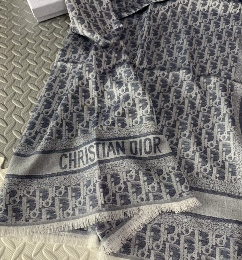 Dior D-Oblique Shawl Scarf Grey 140cm/55in 