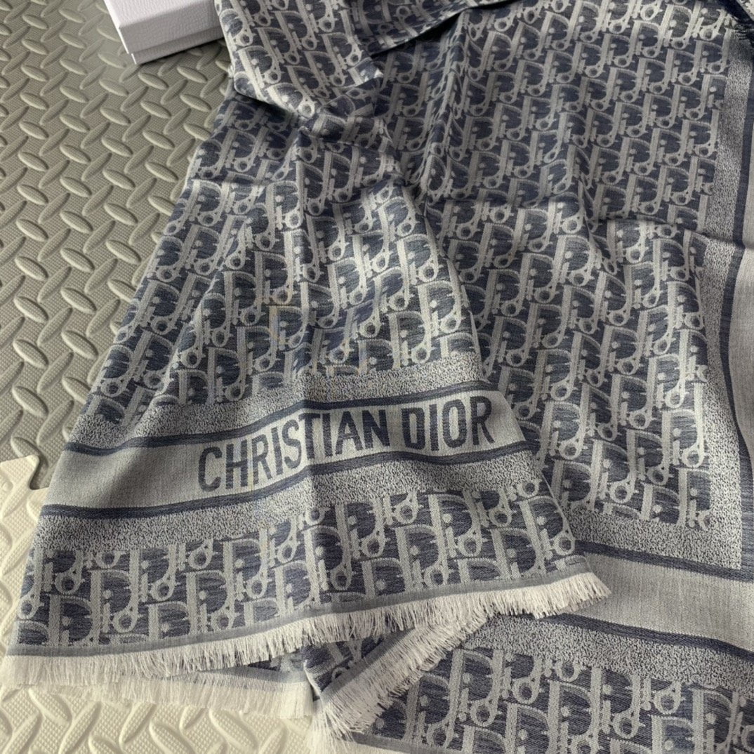 Dior D-Oblique Shawl Scarf Grey 140cm/55in - Image 7