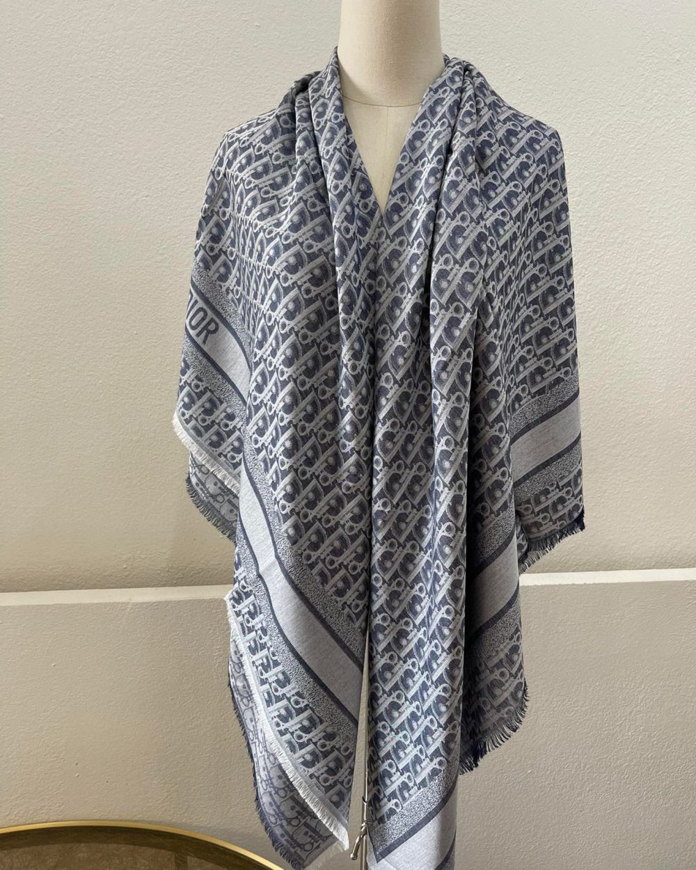 Dior D-Oblique Shawl Scarf Grey 140cm/55in 