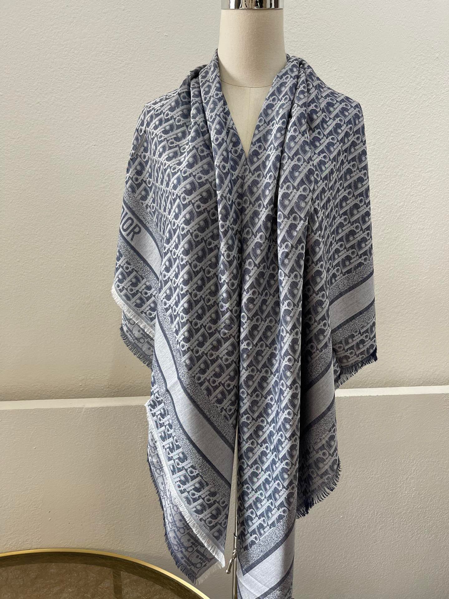 Dior D-Oblique Shawl Scarf Grey 140cm/55in - Image 4