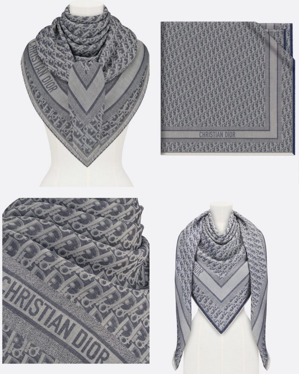 Dior D-Oblique Shawl Scarf Grey 140cm/55in 