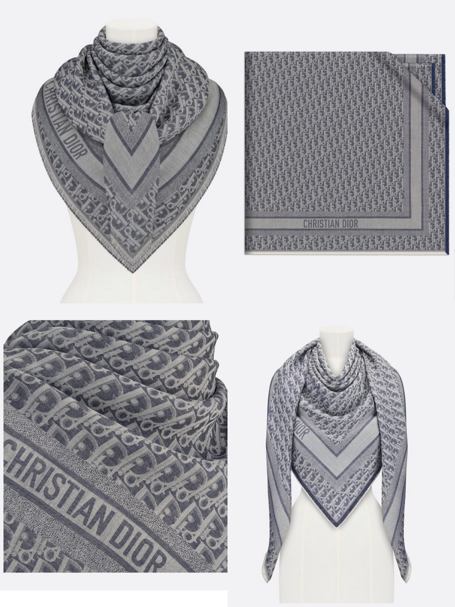 Dior D-Oblique Shawl Scarf Grey 140cm/55in - Image 3