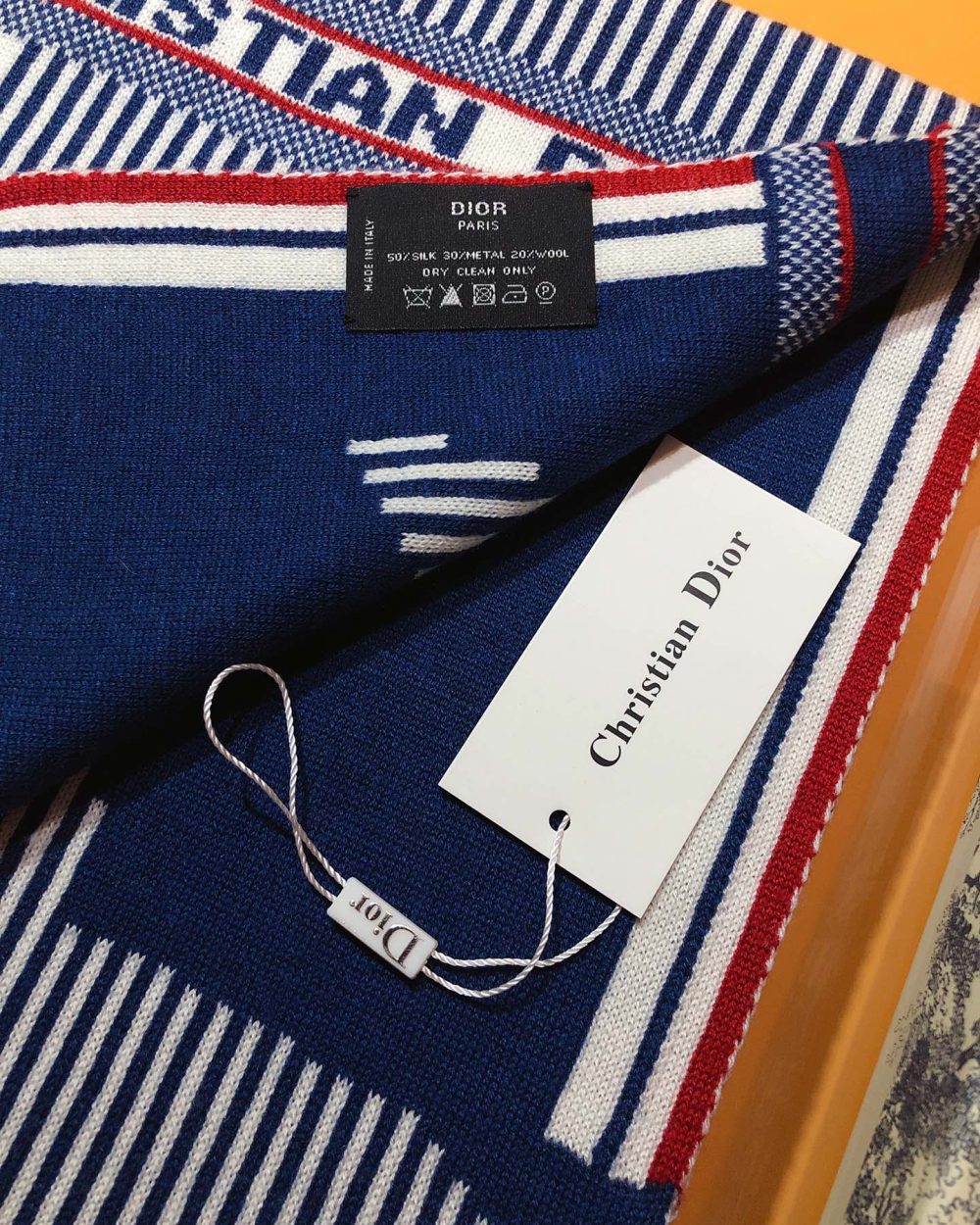 Dior Dioralps Reversible White/Blue Wool and Cashmere Scarf 200cm/79in 