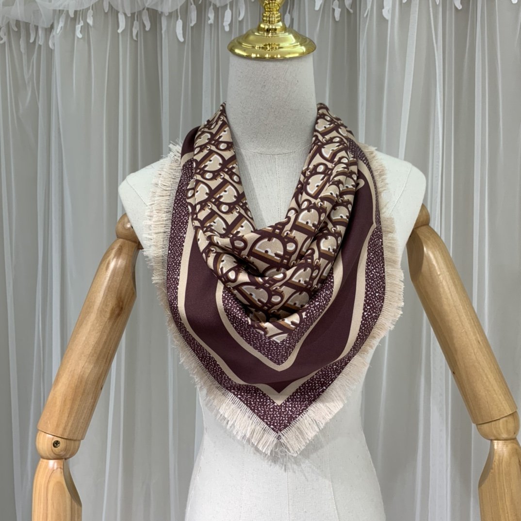 Dior Oblique 90 Square Scarf Brown 35in/90cm - Image 4
