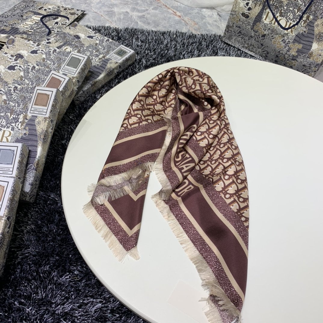 Dior Oblique 90 Square Scarf Brown 35in/90cm - Image 5