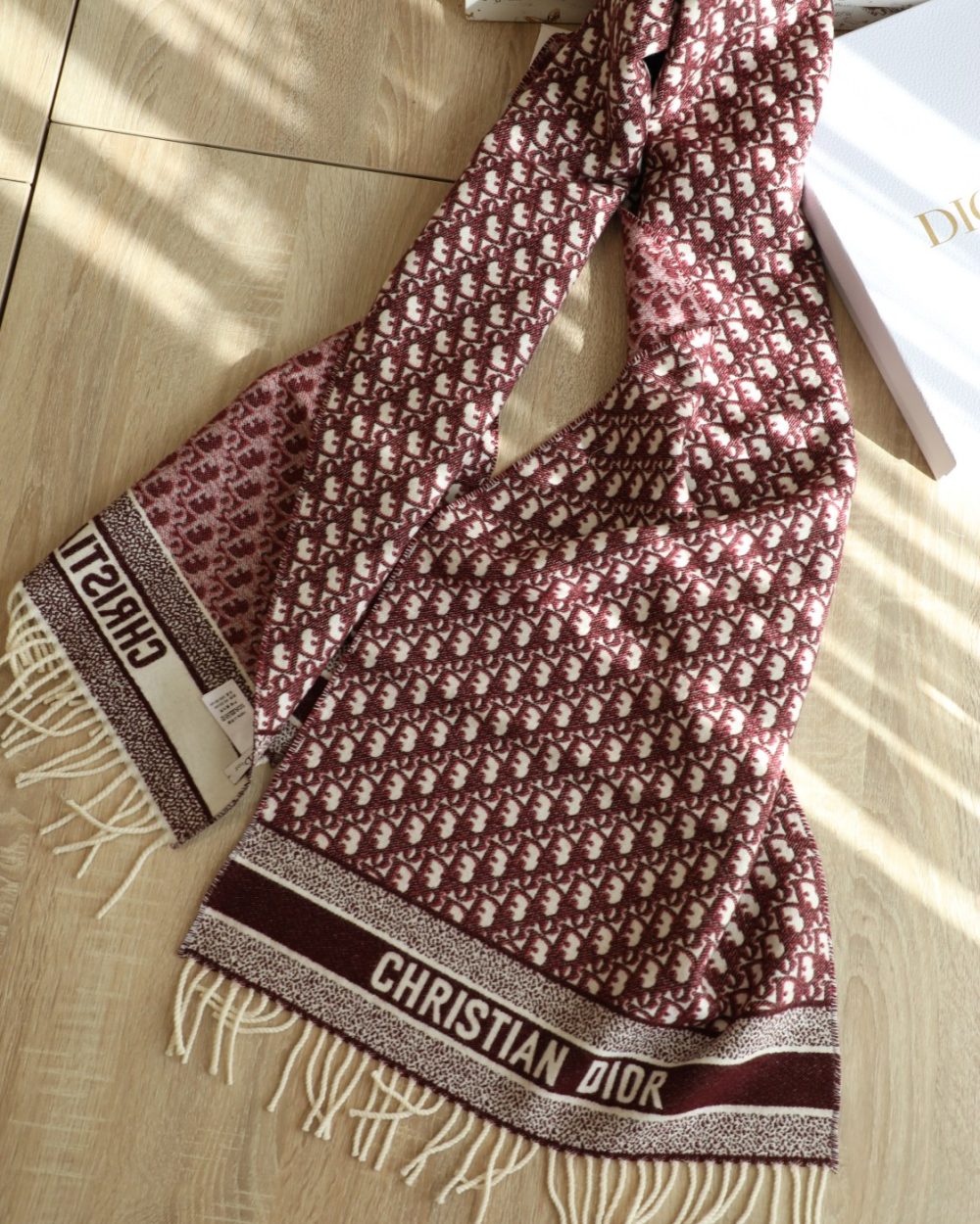 Dior Oblique Burgundy Cashmere Scarf 200cm/79in