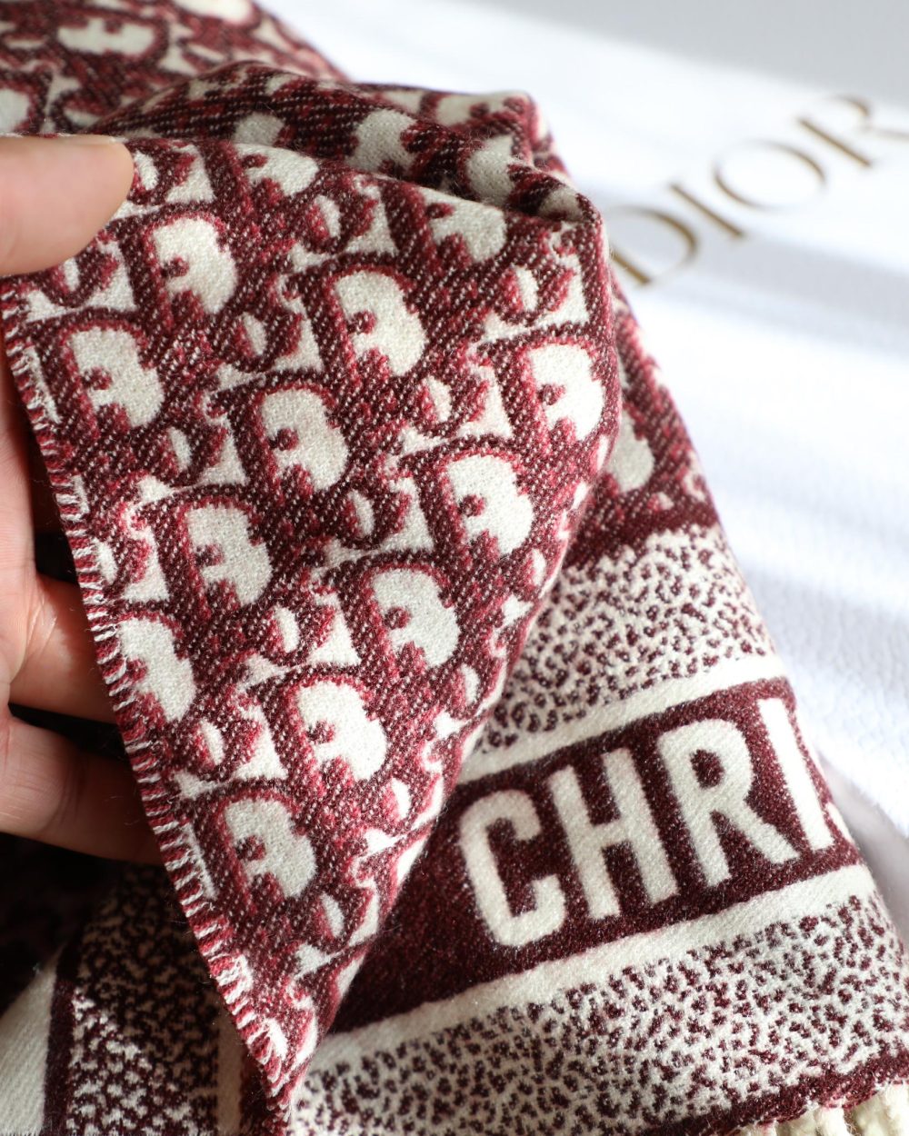 Dior Oblique Burgundy Cashmere Scarf 200cm/79in