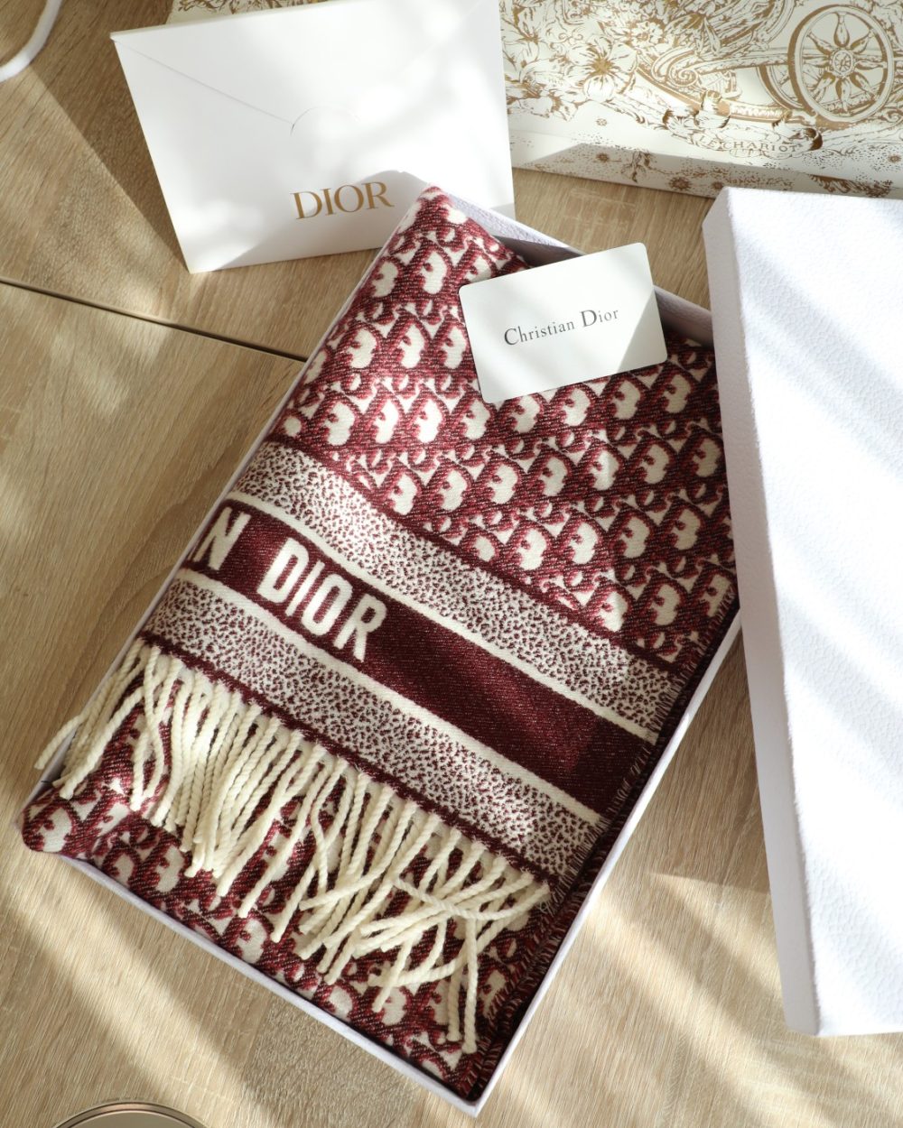 Dior Oblique Burgundy Cashmere Scarf 200cm/79in